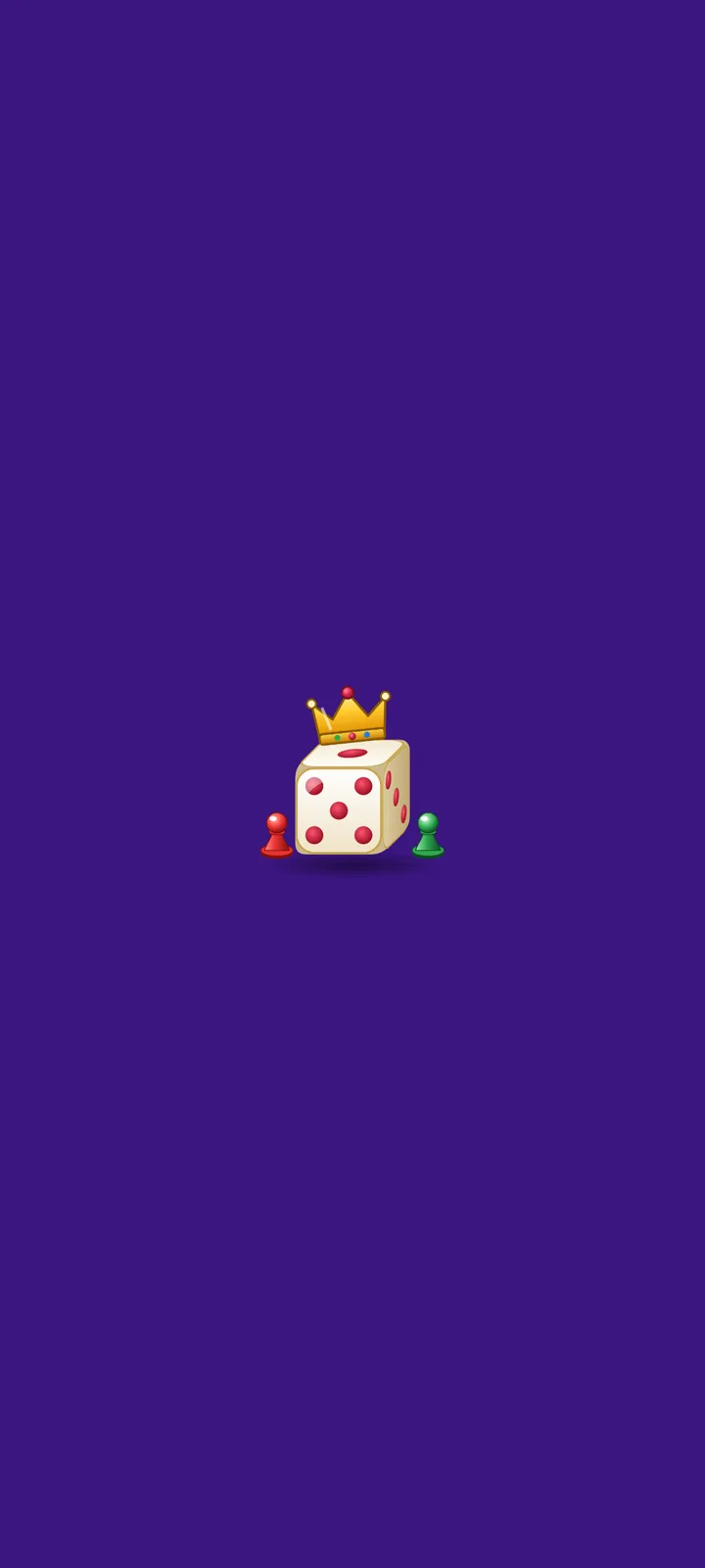 Ludo Dynasty splash screen — a crowned 3D die on royal purple